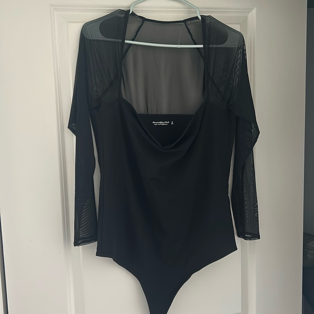 Abercrombie Square Neck black bodysuit with mesh sleeves and back